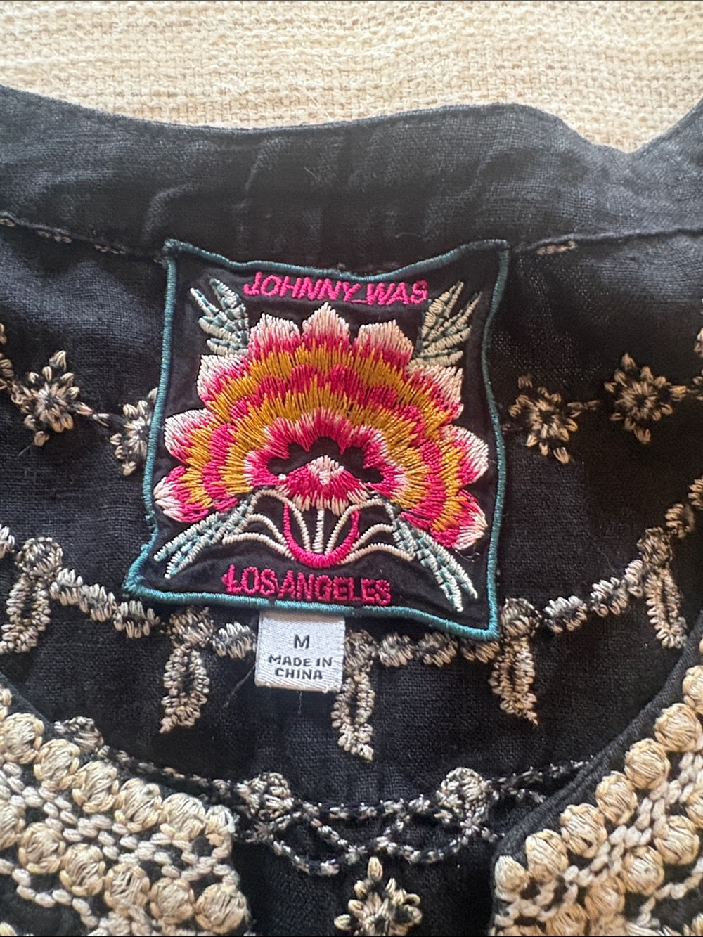 Johnny Was Black Dress with Cream Embroidery - Picture 2 of 4